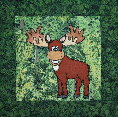 Moose Applique Block | Craftsy Moose Applique Pattern, Moose Applique, Baby Boy Quilt Patterns, Animal Baby Quilt, Kid Quilts, Boys Quilt Patterns, Animal Templates, Baby Quilt Pattern, Applique Quilt Patterns