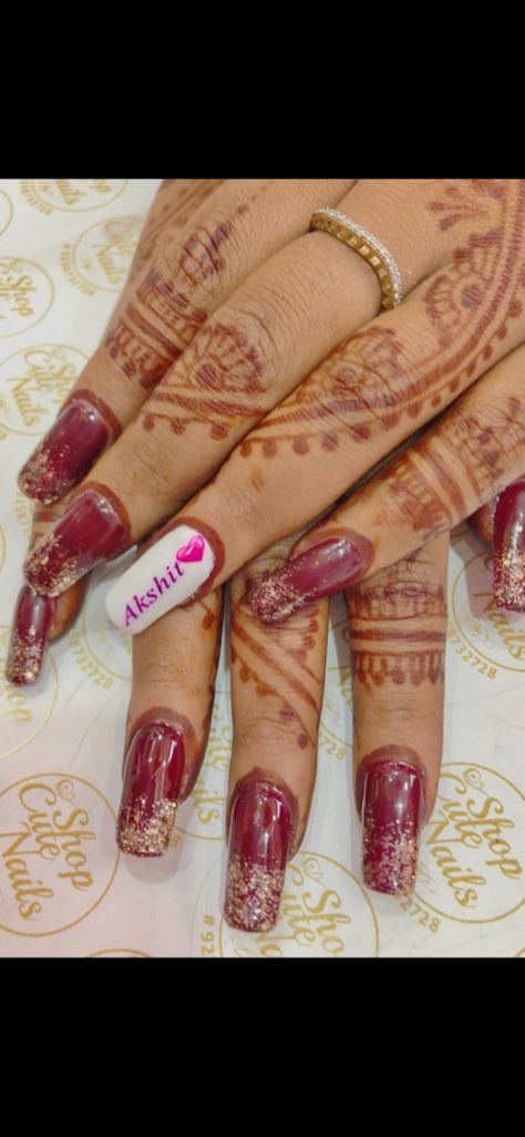 Nail Art For Marriage, Marriage Nails Art Designs, Bridal Nail Art Indian Red, Nail Art For Wedding Indian Brides, Bride Nails Wedding Elegant Gold, Marriage Nails, Bridal Nail Art Indian, Bridal Nails Wedding Indian, Engagement Nail Art