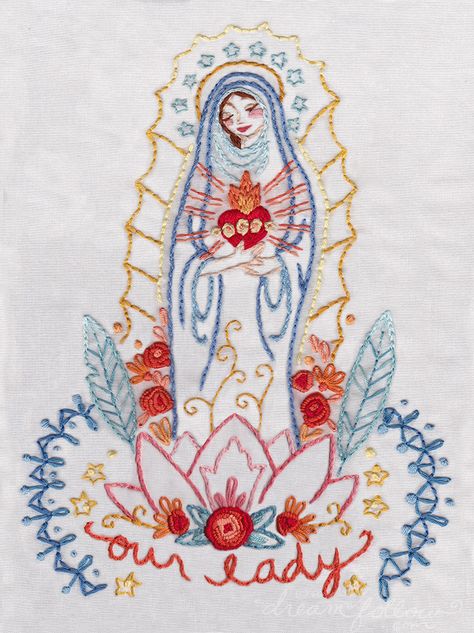 our lady Our Lady Of Guadalupe, Lady Of Guadalupe, 자수 디자인, Hand Embroidery Pattern, Embroidery Craft, Hand Embroidery Patterns, Craft Patterns, Hoop Art, Felt Animals