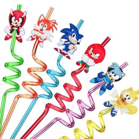 Sonic Birthday Party, Sonic Birthday Parties, Straw Decorations, Hedgehog Birthday, Kids Party Favors, Sonic Party, Reusable Drinking Straw, Sonic Birthday, Video Game Party