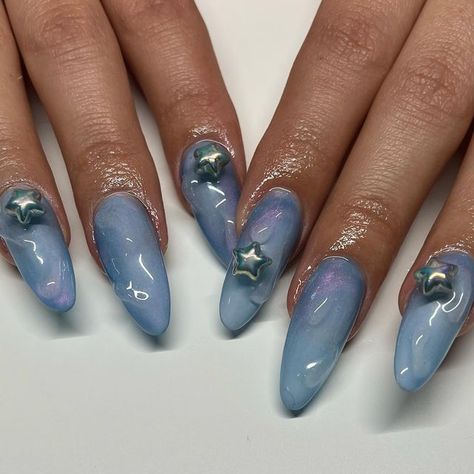 La Nails, Cute Gel Nails, Blue Nail, Star Nails, Unique Nails, Pretty Acrylic Nails, Chic Nails, Cool Nail Art, Blue Nails