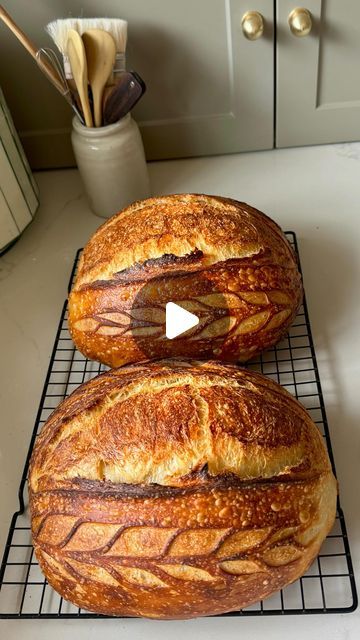 Berg Bakes on Instagram: "Sourdough bread 🤍 my full recipe and method are on bergbakes.com! For two loaves I do 300g active start, 25g salt, 700g water, 900g bread flour. I mix, do 4 coil folds (one every 30 minutes) and then wait until the dough has nearly double. Then I shape once, let the dough rest for 20 minutes and shape again! Then it goes into bannetons for 12 or so hours. Bake straight from the fridge in a preheated cloche at 450 degrees. 30 minutes lid on, 10 minutes lid off. 😊 

#bergbakes #sourdough #bread" Sour Dough, Bread Flour, Sourdough Bread, Bread Recipes, 30 Minutes, Flour, Dough, Salt, Bread