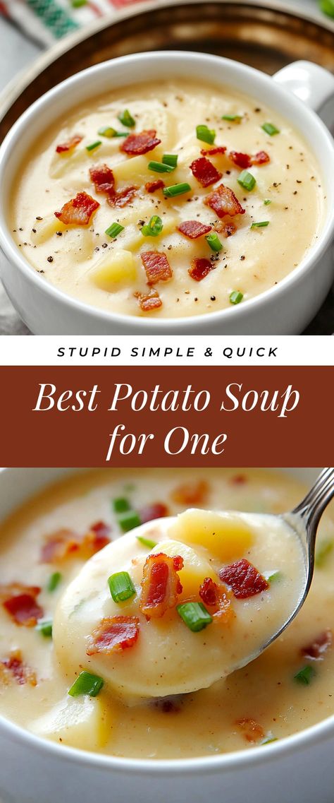 Image for Best Potato Soup for One Two Person Soup Recipes, 30 Minute Potato Soup, Non Chunky Soup, Potato Soup For One Person, Single Serve Potato Soup, Potato Soup For Two Easy, Single Serve Soup Recipes, Creamy Potatoes Soup, Small Soup Recipes