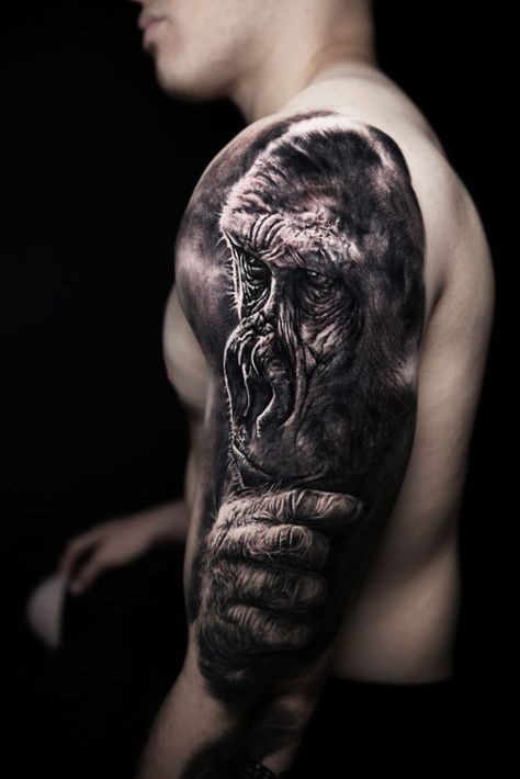 Sun Go Kong, Men Arm Sleeve, Tattoo Designs Men Forearm, Gorilla Tattoos, Create Tattoos, Tattoos Masculinas, Korean Tattoo, Masculine Tattoos, Gorilla Tattoo