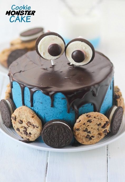 Easy Kid Cookies, Cookie Monster Cakes, Monster Birthday Cakes, Cookies Monster, Thanksgiving Desserts Kids, Cookie Dough Filling, Cookie Monster Cupcakes, Cookie Monster Cake, Cookie Monster Birthday