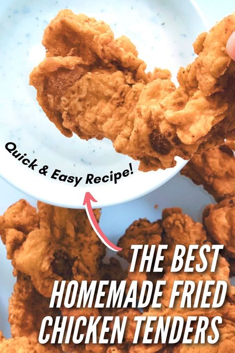 Here is the recipe for the best, quick and easy crispy chicken tenders. These fried, delicious chicken strips make a great lunch or dinner idea. Try this simple homemade recipe now! Chicken Tender Batter Recipe, Best Homemade Fried Chicken, Homemade Fried Chicken Tenders, Batter For Chicken Tenders, Tender Recipes, Homemade Chicken Strips, Crunchy Chicken Tenders, Fried Chicken Breast Recipe, Homemade Chicken Tenders