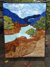 Free Motion Embroidery Applique, La Passacaglia Quilt, Watercolor Mural, Watercolor Quilt, Landscape Art Quilts, Mountain Quilts, Landscape Quilt, Embroidery Wall Art, Landscape Quilts