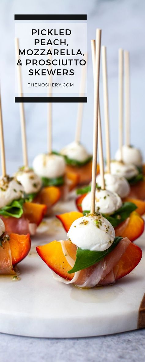 Jun 12, 2020 - This tasty peach appetizer takes a new spin on caprese salad with a variety of flavors and textures -- and puts it all on a stick. Peach Appetizer, Appetizer Skewers, Mozzarella Prosciutto, Winter Appetizers, Tasty Peach, Sommer Mad, Skewer Appetizers, Snacks Für Party, On A Stick