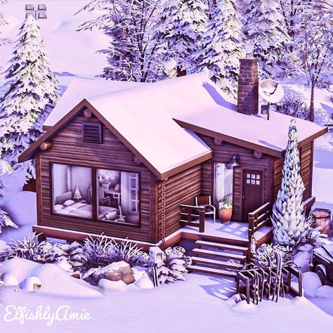 Sims 4 Houses Cabin, Sims 4 Cabin Build, Sims 5 House, Winter Cabin Sims 4, Sims Cabin House, Sims Winter House, Sims 4 Seasons House, Sims 4 Exterior Ideas, Sims 4 Winter House