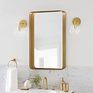 Gold Vanity Mirror, Decorative Bathroom Mirrors, Scalloped Mirror, Black Mirror Frame, Gold Framed Mirror, Gold Mirror Wall, Corner Wall, Contemporary Room, Led Mirror Bathroom