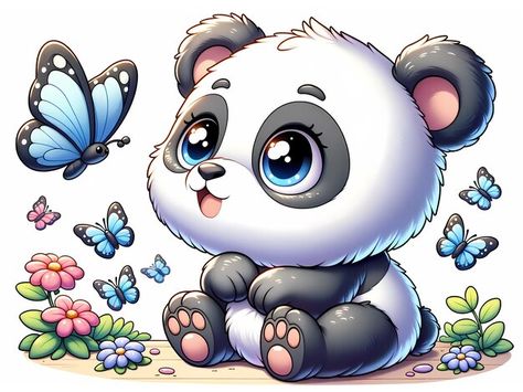 Panda And Butterfly, Video Mockup, Whimsical Garden, Card Banner, Poster Invitation, Cartoon Clip Art, Mama Bear, All Icon, Premium Photo