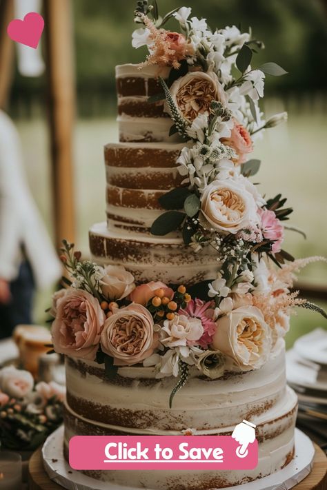 Planning a rustic wedding? These 57 naked wedding cakes are perfect for your big day. With their simple designs and natural decorations, these cakes are the ideal choice for couples looking for a laid-back, stylish dessert. #rusticwedding #nakedcake #weddingcakeinspiration Rustic Bday Cake, Wedding Cakes With Fresh Flowers, Rustic Naked Wedding Cake, Naked Cake With Flowers, Natural Decorations, Lavender Cake, Fresh Flower Cake, Naked Cakes, White Icing