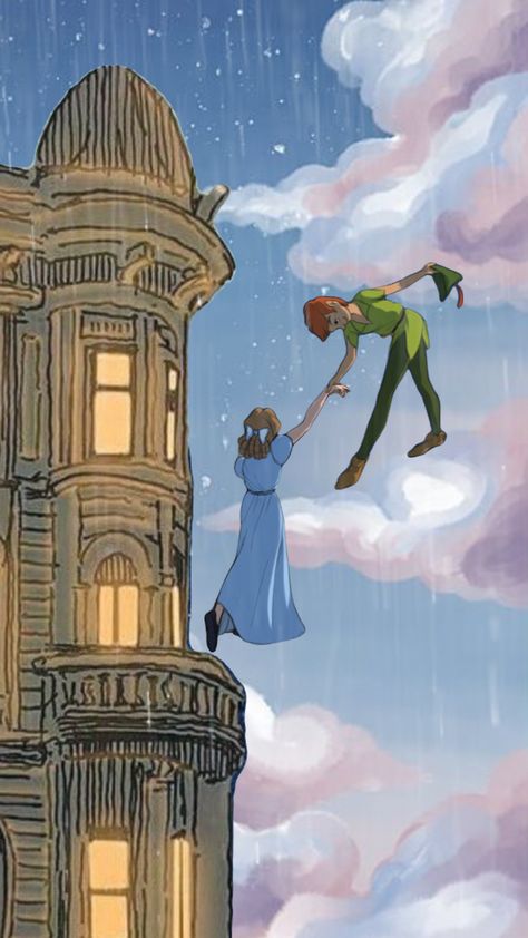 Peter Pan And Tinkerbell Fan Art, Peter Pan And Wendy Fanart, Peter Pan Anime, Peter Pan Fanart, Wendy And Peter Pan, Peter Pan Cartoon, Peter Pan Drawing, Wendy Disney, Peter Pan Flying