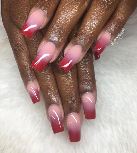 Pink And Red Ombre Nails Acrylic, Red And White Ombre Nails, Ombre Red Nails, Red Ombré Nails, Barbie Pink Nails, Ombre Gel Nails, Red Ombre Nails, Designs Nail, Red Ombre