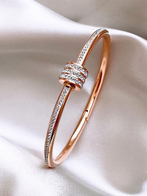 Rose Gold  Collar  Stainless Steel   Embellished   Women Fashion Jewelry Rose Gold Bangles Design Latest, Kada Design For Women, Gold Kada Design For Women, Gold Kada Design, Kada Design, Rose Gold Bracelet For Women, Rose Gold Bangles, Jewellery Photo, Gold Kada