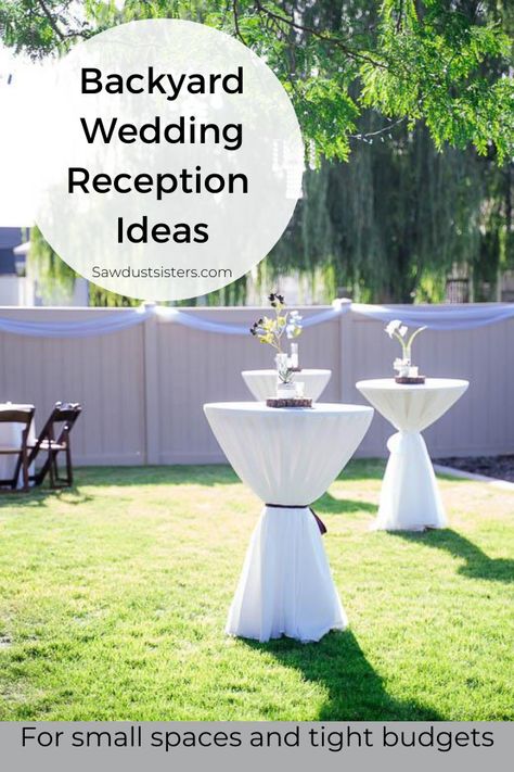 With a little creativity and planning, you can create a backyard venue that is the talk of the neighborhood. Click for a few classy, budget-friendly, outside wedding ideas that are easy to implement in your own outdoor space. Outdoor Wedding Cheap, Patio Decorating Ideas For Wedding, Diy Backyard Wedding Reception On A Budget, Outdoor Wedding Reception Set Up, Fence Decor For Wedding, Outdoor Yard Wedding Ideas, Driveway Wedding Reception, Beautiful Backyard Wedding Ideas, Small Backyard Wedding Setup