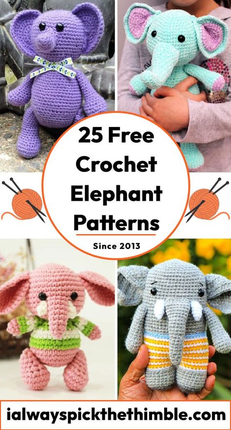 Easy Crochet Elephant Pattern Free, Crocheted Elephant Pattern Free, Elephant Free Crochet Pattern, Crochet Patterns Elephants, Crochet Arigumi Free Pattern Elephant, Large Crochet Animals Free Pattern, Free Elephant Crochet Pattern, Plushie Patterns Crochet, Free Crochet Elephant Pattern