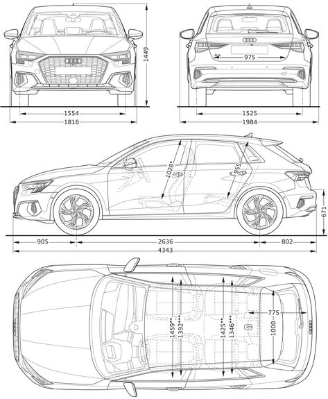 Audi A3 2020 Blueprint - Download free blueprint for 3D modeling A3 Hatchback, Parking Plan, Blueprint For 3d Modeling, Car Blueprint, Bugatti Royale, Nissan Pathfinder 2005, Boat Crafts, Model Sketch, Audi Rs3