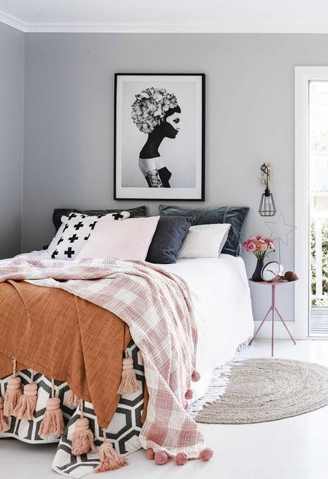 Updating your home's decor doesn't have to break the bank, so here interiors expert Melissa Penfold shares her top 25 tips for decorating on a shoestring budget. Gray Bedroom Walls, Modern Bedroom Ideas, Mediterranean Style Home, Zen Bedroom, Cosy Bedroom, Bedroom Wall Colors, Grey Bedroom, Bedroom Color, Bedroom Color Schemes