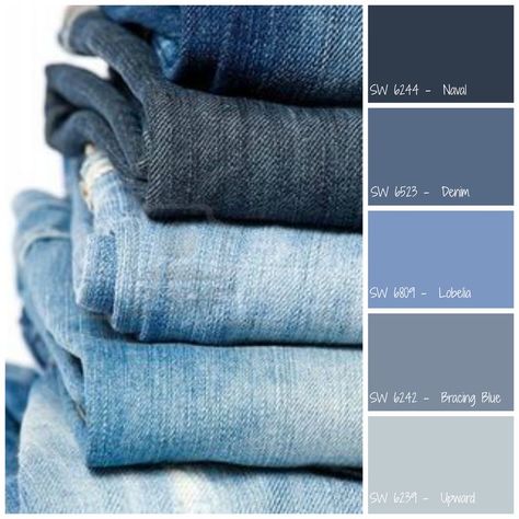 Denim Blue Interior, Blue Denim Color Palette, Denim Blue Sherwin Williams, Denim Bathroom Decor, Benjamin Moore Denim Blue Paint Colors, Denim Blue Paint Sherwin Williams, Blue Jean Paint Color, Denim Sherwin Williams, Denim Blue Living Room