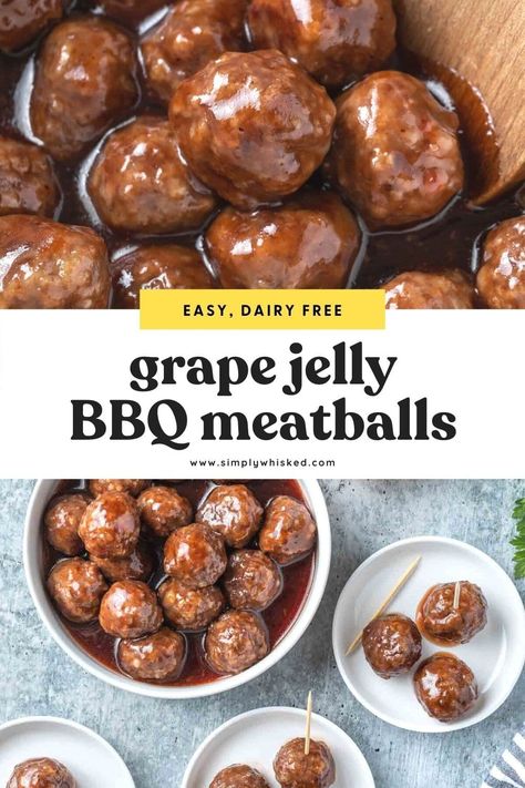 Meatballs Dairy Free, Easy Cocktail Meatballs, Jelly Meatballs Crockpot, Meatball Appetizers, Bbq Grape Jelly Meatballs, Jelly Meatball Recipe, Cocktail Meatball Recipes, Grape Jelly Meatballs Recipe, Crockpot Meatballs