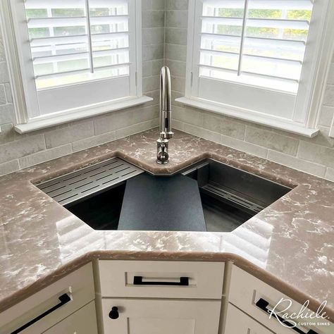 Corner Kitchen Sinks Corner Sink Kitchen Layout, Corner Farmhouse Sink, Corner Kitchen Sinks, Corner Kitchen Sink Ideas, Replacing Kitchen Sink, Corner Sinks, Kitchen Basin Sink, Corner Kitchen Sink, Sink Replacement