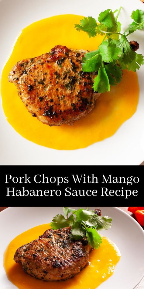 Looking to add some heat to your dinner? This Pork Chop with Mango Habanero Sauce recipe is just for you! Its ready in under 45 minutes, is perfect for any night of the week, and can be enjoyed by the whole family! #familyfriendlymeal #dinnerrecipe #porkchops Habanero Sauce Recipe, Habanero Recipes, Mango Habanero Sauce, Habanero Sauce, Roasted Pineapple, Cooking Pork Chops, Pork Recipes For Dinner, Pork Dinner, Easy Pork