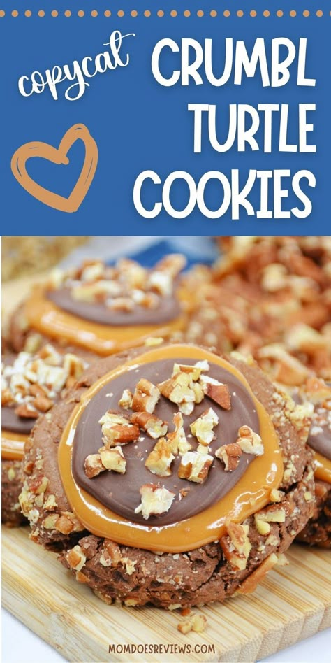 Indulge in the irresistible flavors of Crumbl's famous Turtle Cookies with this copycat recipe. Picture a soft and chewy cookie filled with gooey caramel, melty chocolate, and topped with toasted pecans. This beginner-friendly recipe will guide you through the process of creating these decadent treats that will have you hooked from the first bite. Cookie Copycat Recipes, Copycat Cookie Recipes, Turtle Cookies Recipe, Copycat Crumbl Cookies, Crumbl Cookie Copycat, Crumbl Cookie Recipes, Crumbl Cookie Recipe, Crumbl Copycat, Copycat Cookies