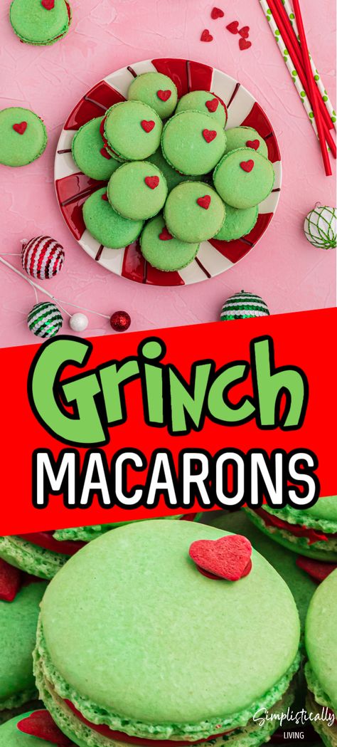 Grinch Macarons, Macaroons Christmas, Easy Christmas Crafts For Kids, Grinch Cookies, Christmas Macarons, Cookie Deserts, Macaroon Recipes, Christmas Crafts For Kids To Make, Fun Christmas Crafts