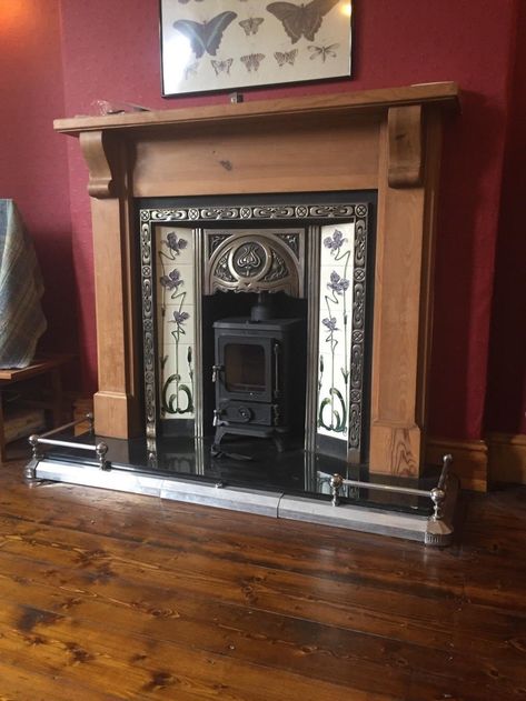 Hobbit Stove Fireplace, Woodburner Ideas, Glasgow Flat, Wood Burning Stove Insert, Hobbit Stove, Deco Fireplace, Insert Stove, Edwardian Fireplace, Wood Burner Fireplace