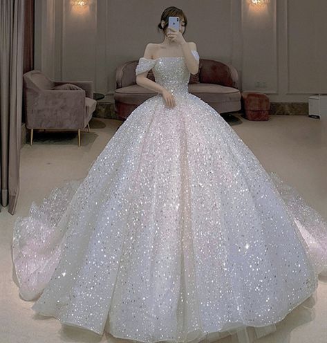 Cinderella Wedding Dress Ballgown, Glittery Wedding Dresses, Princess Wedding Dresses Ball Gown Fairytale, Wedding Dresses Ball Gown Fairytale, Dream Wedding Dresses Ball Gown Cinderella, Wedding Ball Gown Princess, Glitter Ball Gown, Quince Dresses White, Wedding Dresses Ball Gown Princess