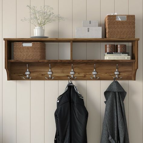 Gracie Oaks Oluwasegun 47.2'' Wide 10 - Hook Wall Mounted Coat Rack with Storage & Reviews | Wayfair Shoe Rack Table, Windows Shutters, Coat Rack With Storage, Clothes Shelves, Reclaimed Wood Benches, Custom Bench Cushion, Wood Shoe Rack, Kitchen Banquette, Wall Mounted Hooks