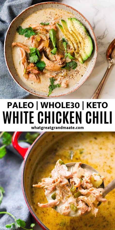 Paleo White Chicken Chili, Keto White Chicken Chili, Whole 30 Keto, Whole 30 Soup, Dairy Free Soup, Paleo Soup, Whole30 Keto, Diner Recept, Boiled Egg Diet Plan