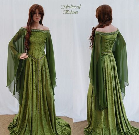 Elven Clothes, Elven Dress, Elf Dress, Medieval Dresses, Fest Outfits, Fantasy Clothes, Larp Costume, Fantasy Dresses, Medieval Dress