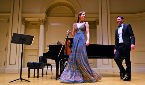 "Coming??"  Up-and-coming Norwegian violinist Vilde Frang, in her flowing diaphanous dress, playfully checks back to be sure pianist and accompanist @michail_lifits is keeping up! @carnegiehall Diaphanous Dress, Opera Outfits, Violin Recital, Recital Dress, Vienna Philharmonic, Concert Dresses, Classical Musicians, Female Artist, Violinist