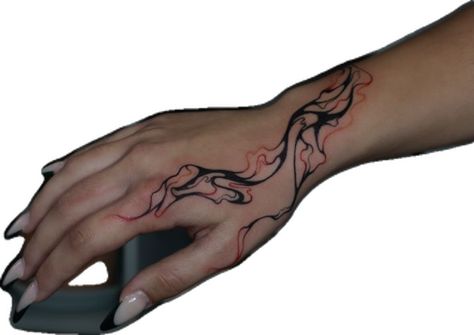 Fluid on hand with touches of red and orange Fluid Tattoo, Fluid Abstract, Hand And Finger Tattoos, Abstract Tattoo, Red And Orange, Finger Tattoos, Tattoos, Orange, Red