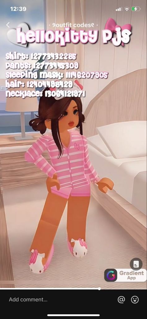 Hello Kitty Pjs, Sleeping Outfits, The Sleepover, Pink Pjs, Pic Code, I Got U, Girls Pjs, Roblox T Shirts