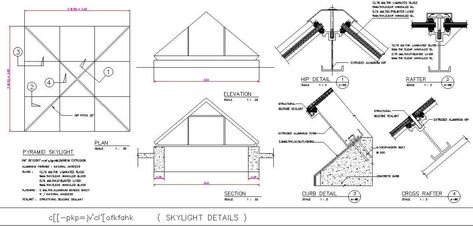 Skylight section and elevation details are given in this 2D AutoCAD Drawing DWG file. Download the free 2D AutoCAD DWG file now. - Cadbull Skylight Detail Drawing, Skylight Detail Section, Skylight Section, Skylight Detail, Elevation Details, 2d Autocad Drawing, Construction Details Architecture, Window Greenhouse, Building Details