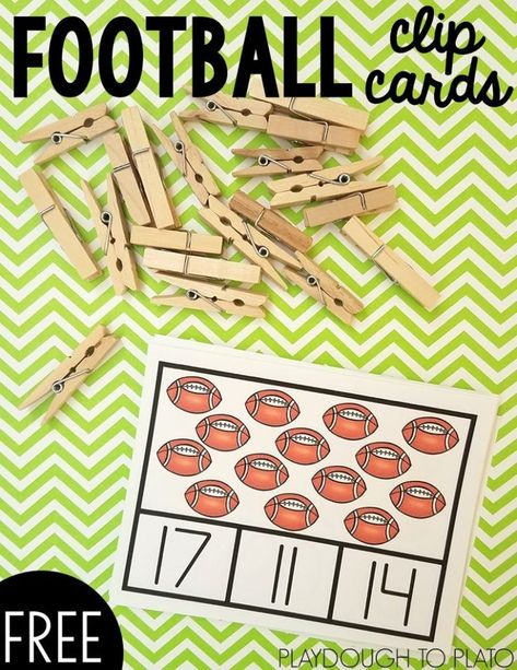 Fall Math Centers, Halloween Writing Prompts, Football Activity, Free Math Printables, Football Clips, Counting Clip Cards, Playdough To Plato, Math Centers Kindergarten, Fall Math