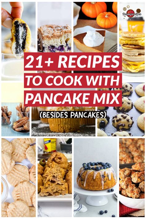 Wondering what to cook with pancake mix? We have the answer! A lot of answers in fact, from sweet to savory this list has it all. Pancake Mix Uses Dinners, Pancake Mix Bread, Biscuits From Pancake Mix Baking, What To Make With Pancake Mix Ideas, Box Mix Recipes, Pancake Mix Cookies, Bacon Pancake Dippers, Pancake Mix Uses, Pancake Mix Muffins