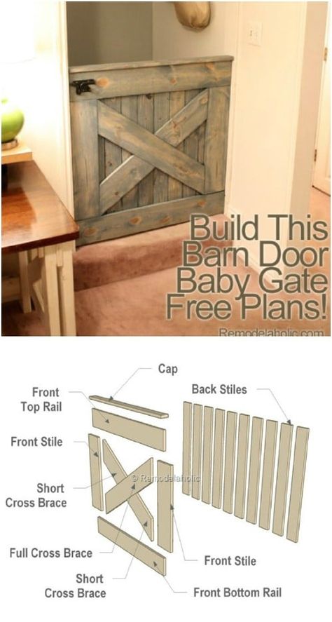 Barn Door Baby Gate 4x8 Plywood Projects, Build A Barn Door, Barn Door Baby Gate, Barn Door Projects, Dog Gates, Door Projects, Diy Muebles Ideas, Diy Barn, Baby Gate