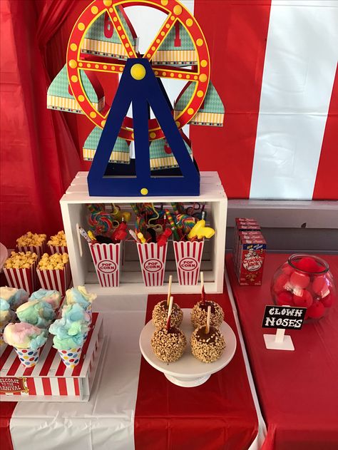 Carnival Treat Table, Girls Carnival Birthday Party, Circus Dessert Table, Carnival Theme Table Set Up, Carnival Theme Birthday Party, Carnival Theme Candy Table, Carnival Cake Table, Carnival Birthday Table Setup, Carnival Themed Sweets Table