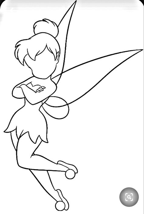 Tinkerbell Embroidery Design, Tinker Bell Easy Drawing, Tinkerbell Easy Drawing, Tinker Bell Sketch, Tinkerbell Line Art, Tinkerbell Doodle, Disney Outline Drawing, Disney Character Outlines, Disney Tattoo Outline