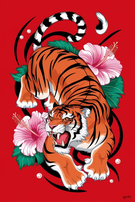 Leopard Back Tattoo, Floral Tiger Tattoo, Hd Prints, Minimal Shirt Design, Japanese Tiger, Tiger Drawing, Sublimation Graphics, Shop Front Signage, Cover Wallpaper