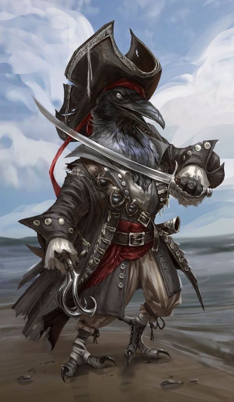 (Ketra) Raven Mutant Pirate Jessica Nguyen, Pirate Art, Sea Captain, Heroic Fantasy, Dungeons And Dragons Characters, Dnd Art, D&d Dungeons And Dragons, Dungeons And Dragons Homebrew, Fantasy Inspiration