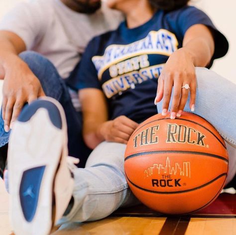 Basketball Wedding Photos, Love And Basketball Photo Shoot, Nba Wife Aesthetic, Basketball Relationship Goals, Basketball Engagement Photos, Nba Wife, Basketball Wedding, Basketball Couples, Engagement Themes