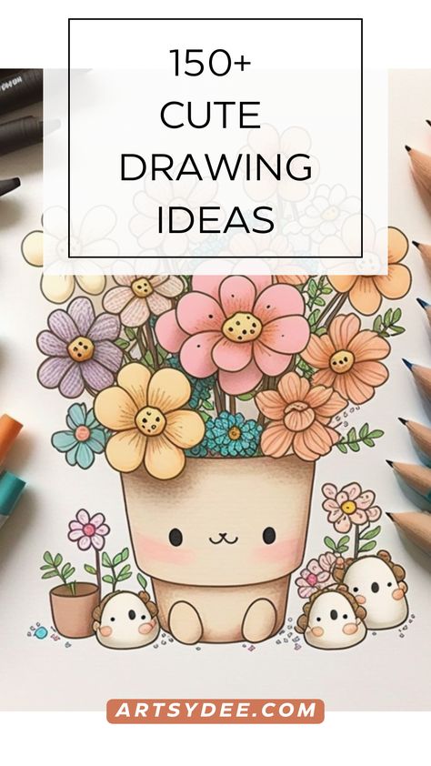 150 Cute Drawings for Adorable Inspiration - Artsydee | Drawing, Painting, Craft & Creativity Creativity Doodle, Doodle Stitch, Cute Drawing Ideas, Journal Drawing, Mary 1, Doodle Doodle, Doodle Art Flowers, Art Templates, Doodles Drawings