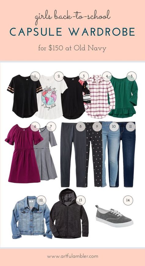 Back-to-school Capsule Wardrobes for $150 at Old Navy — The Artful Ambler #backtoschooloutfit #holidayoutfit #birthdayoutfit #partyoutfit #minifashionista #stylemini #instakids #fashionkids #toddlerfashion #bigkidstyle #teenfashion #Valentinesday #toddlervalentinesdayoutift #amazonfashion Girls Capsule Wardrobe Back To School, Boys Capsule Wardrobe, Kids Capsule Wardrobe, Back To School Outfits For Kids, Outfits For Kids, Girl's Back, Kids Wardrobe, Fall Capsule Wardrobe, Girls Style