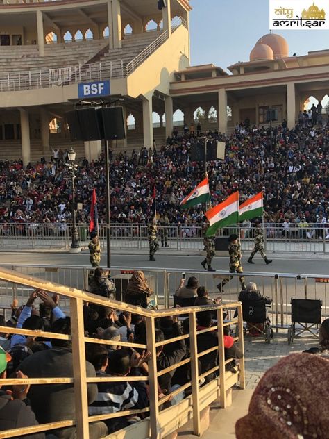 The purpose of “Wagah Border Retreat Ceremony” is to formally close the border for the night and take-off the National Flag of both the countries. Get all the information about Wagah Border- All You Need to Know. #WagahBorderAmritsar #WagahBorder #AmritsarTouristAttractions #PlacestovisitinAmritsar Wagha Border, Grand Trunk Road, Wagah Border, India Pakistan Border, Indian Army Wallpapers, Travel Destinations In India, Foodie Instagram, Ancient Buildings, Large Numbers