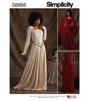 Category: CraftPattern Type: CostumeBrand: SIMPLICITYSize: 6 - 8 - 10 - 12 - 14 or 14 - 16 - 18 - 20 - 22 Petite Knit, Gown Sewing Pattern, Simplicity Dress, Costume Sewing Patterns, Costume Patterns, Medieval Dress, Hooded Dress, Simplicity Sewing, Simplicity Sewing Patterns